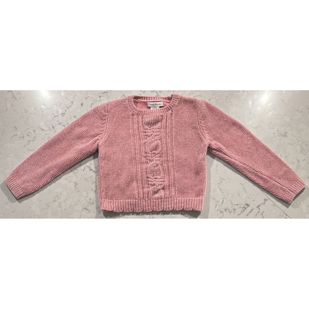 Tommy Bahama Sweater Girls 7/8 Pink‎ Chenille Cable Knit Long Sleeve Crewneck
